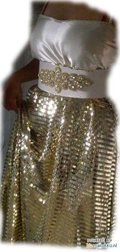 Amals jurken verhuur goudgebroke witte jurk met spagettibandjes